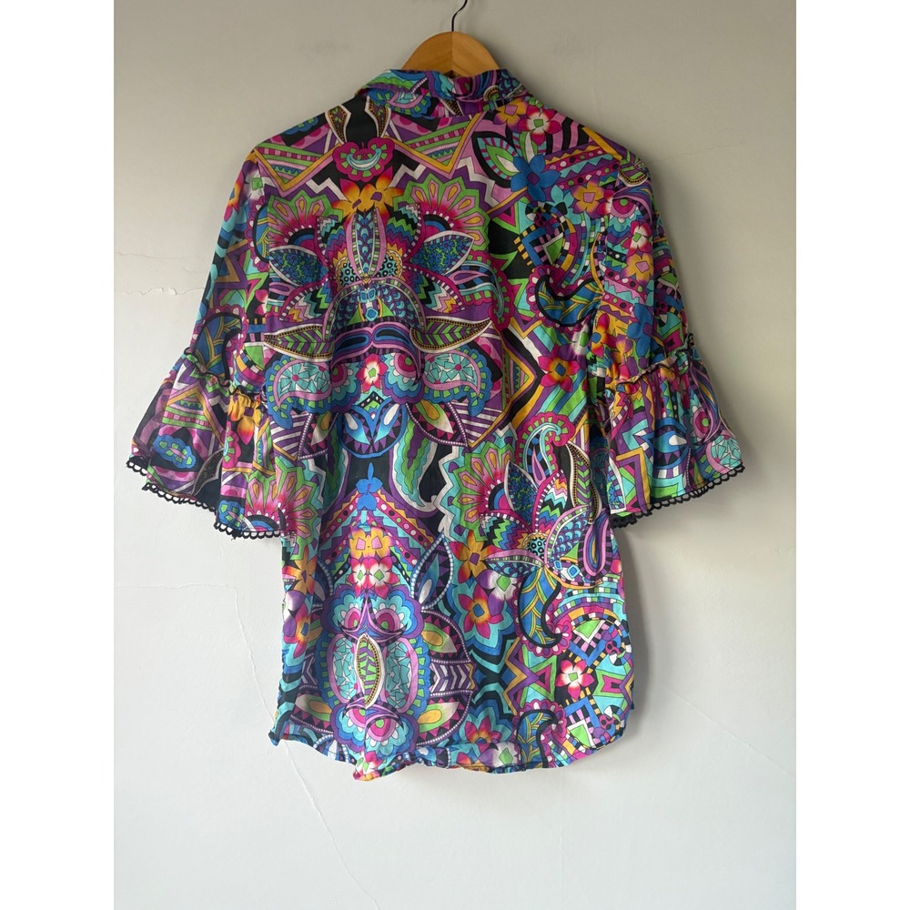 Johnny Was Demarne Ruffle Sleeve Tunic Multicolor Print Size Medium - Picture 9 of 9